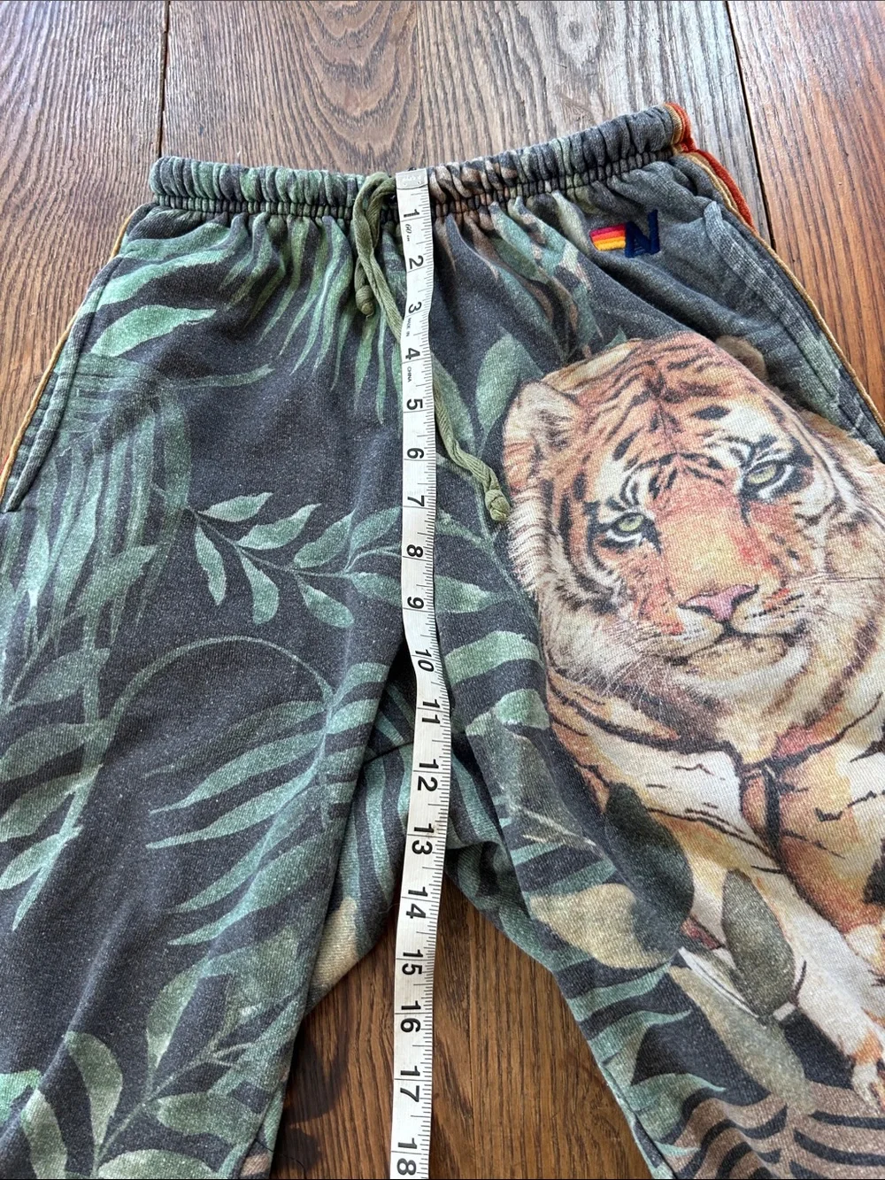 Aviator Nation Green Tropical Tiger Print Unisex Shorts with Red Accent - Picture 14 of 16